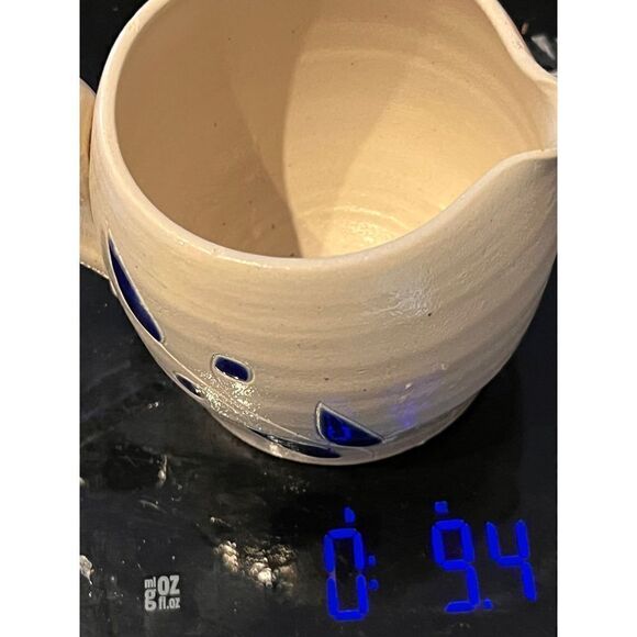 Williamsburg Salt Glazed Small Pitcher Creamer Shiny Blue Flower Tiles - Picture 6 of 6